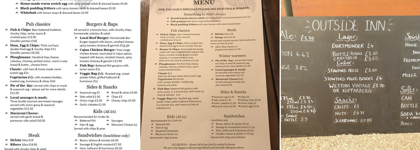 The Alma Inn Menu