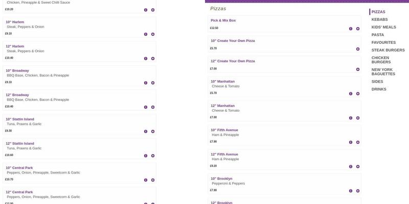 New York Pizza Dept Menu