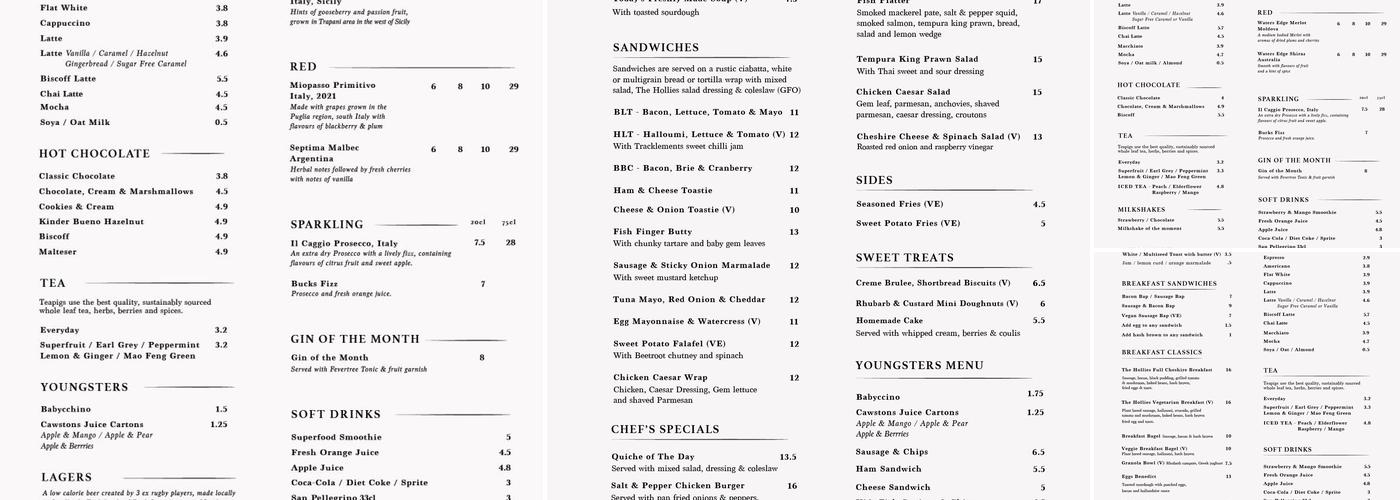 The Hollies Takeaway Menu