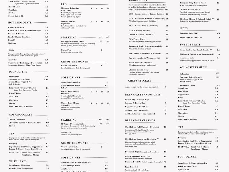 The Hollies Takeaway Menu