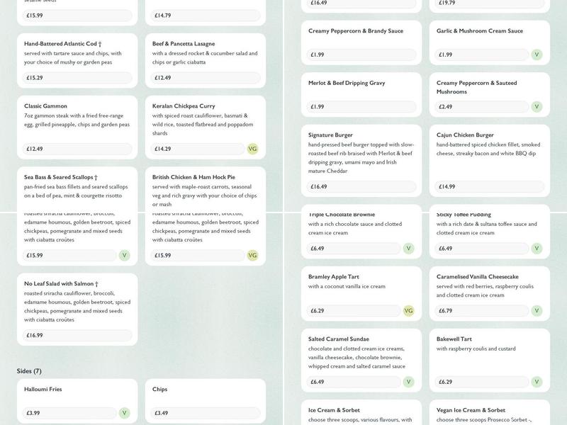 Three Horseshoes Menu