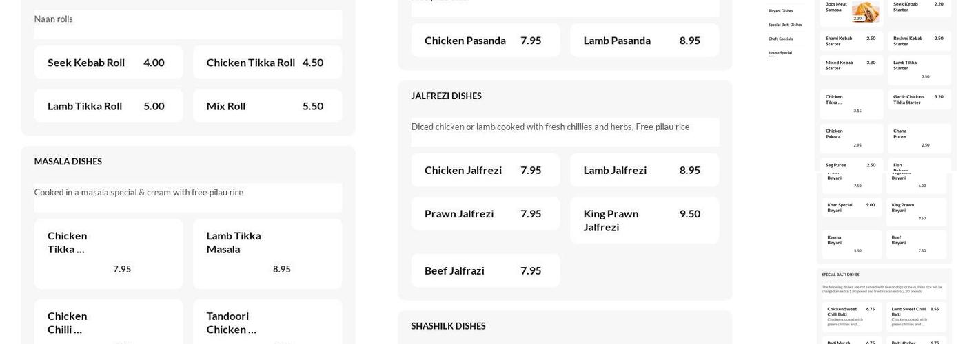 Walmer Bridge spice Menu