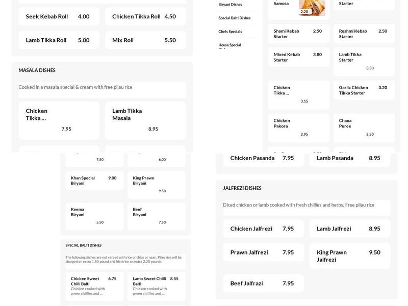 Walmer Bridge spice Menu