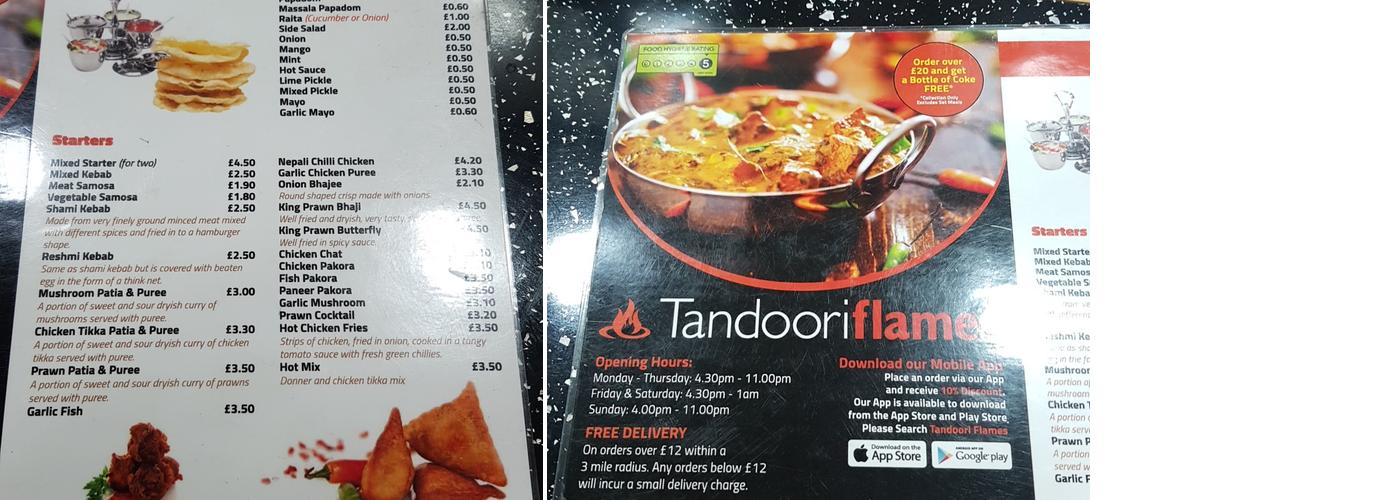 Tandoori Flames Indian Takeaway Menu