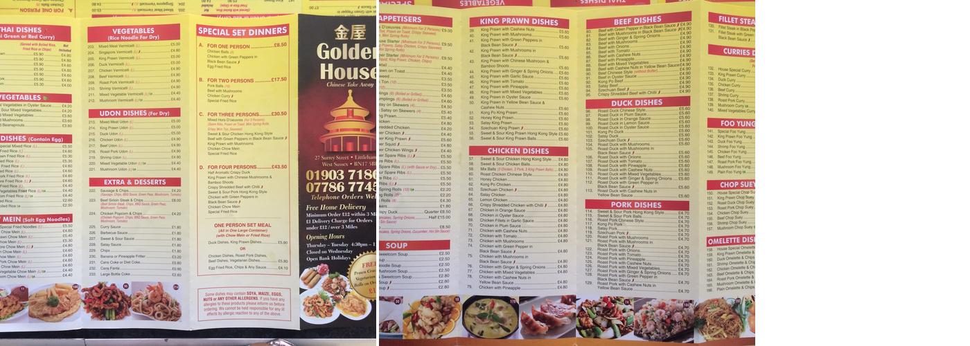 Golden House Menu