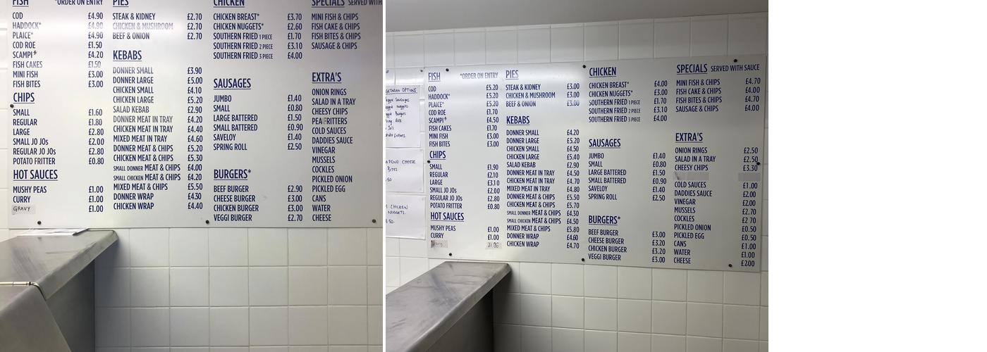 Tasty Plaice Fish & Chips Menu