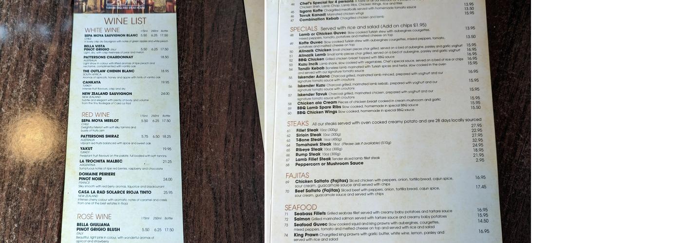 DILAN TURKISH BBQ AND STEAKHOUSE Menu