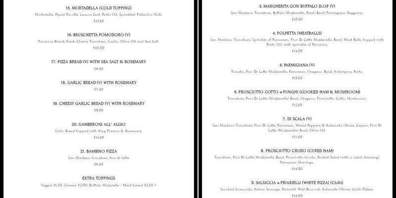 Di Scala Pizzeria Napoletana Menu