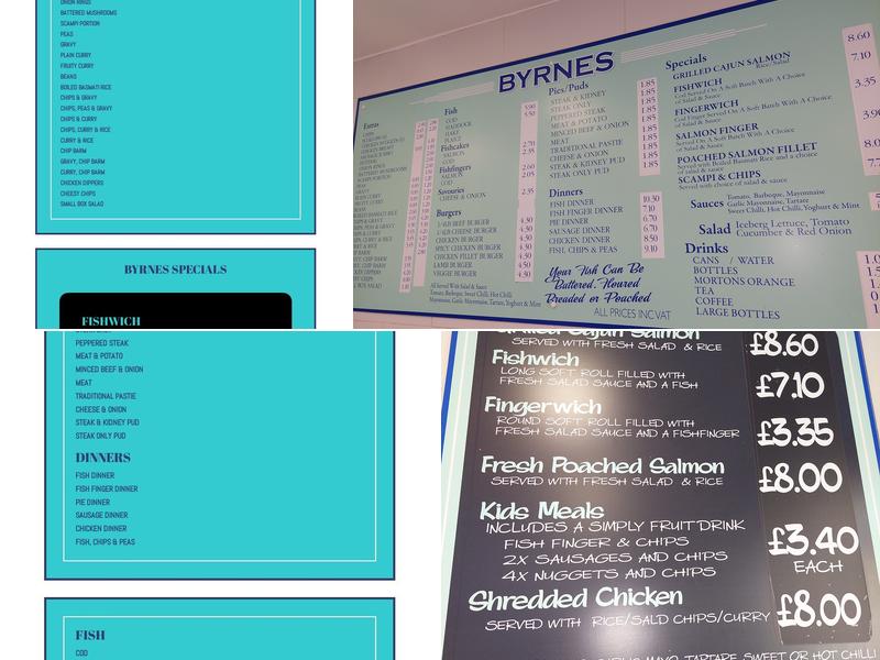 Byrnes Fish and Chips Menu