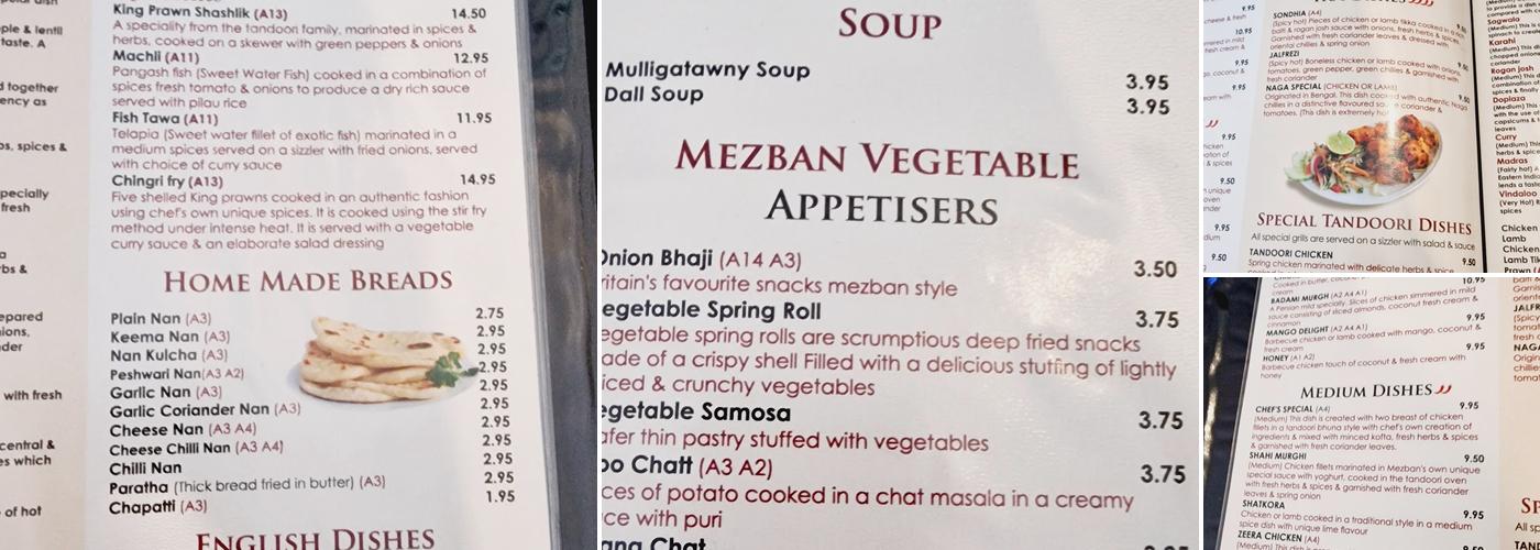 Mezban Menu
