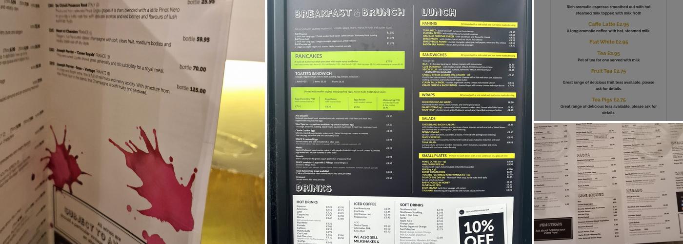 Space Coffee Bar And grill Menu