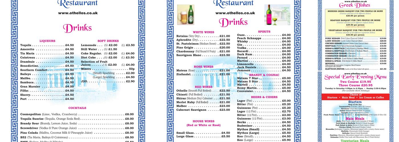 Othellos Menu