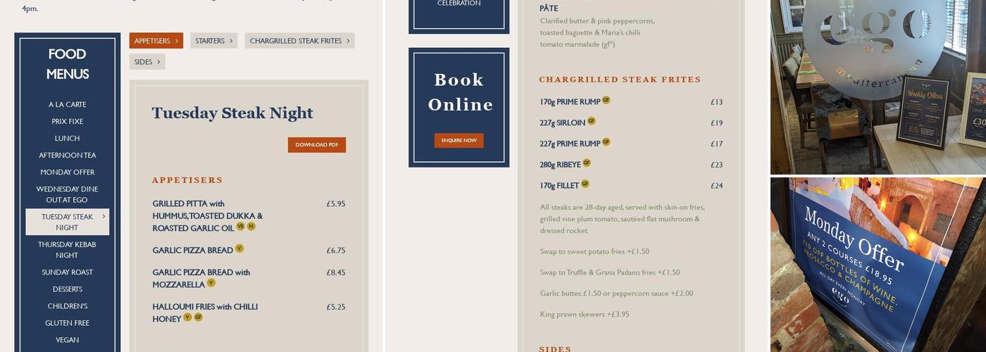 Ego at The Punchbowl, Sefton, Liverpool Menu