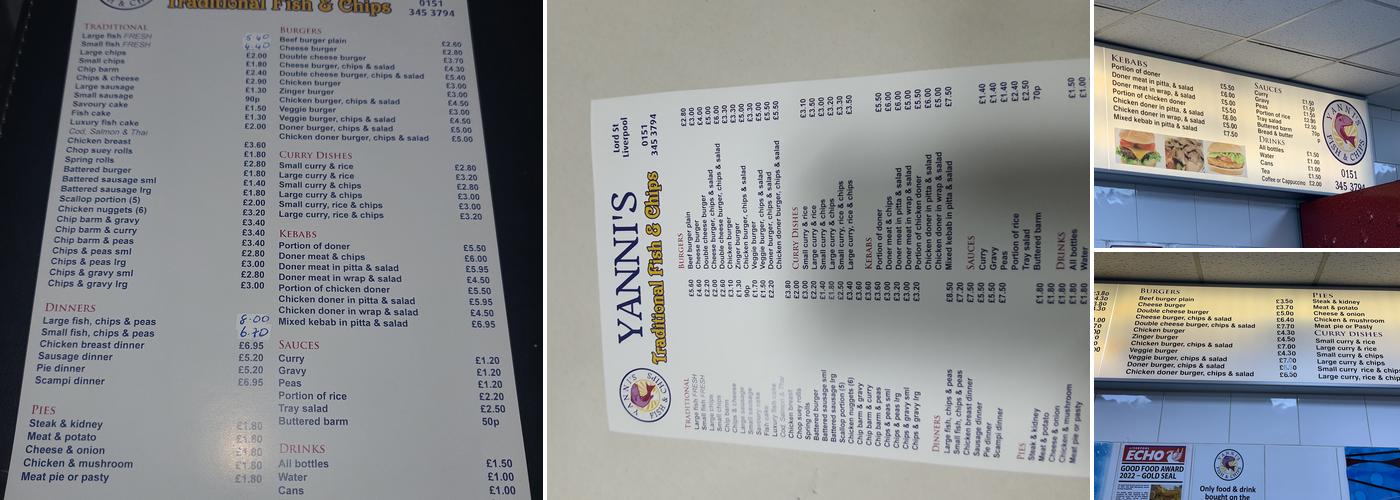Yanni's Menu