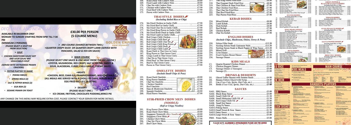 Golden Empire Menu