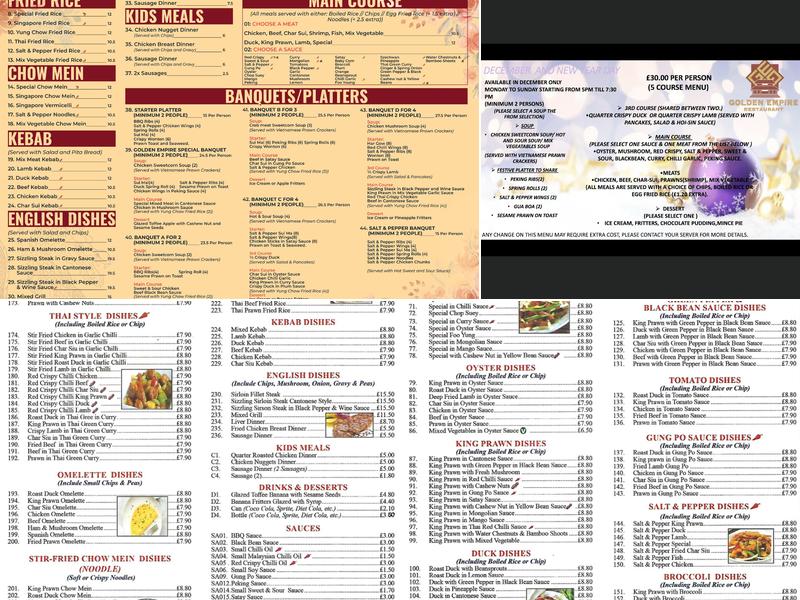 Golden Empire Menu