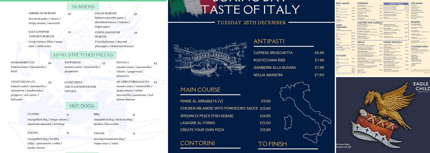 Eagle and Child Halewood Menu