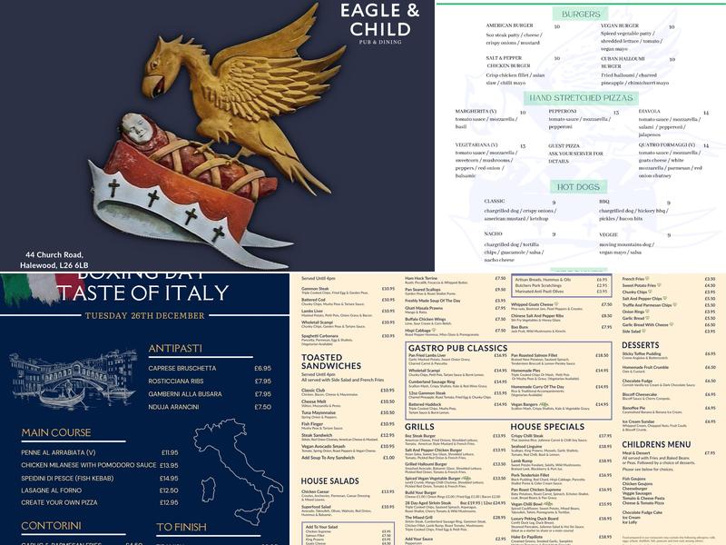 Eagle and Child Halewood Menu