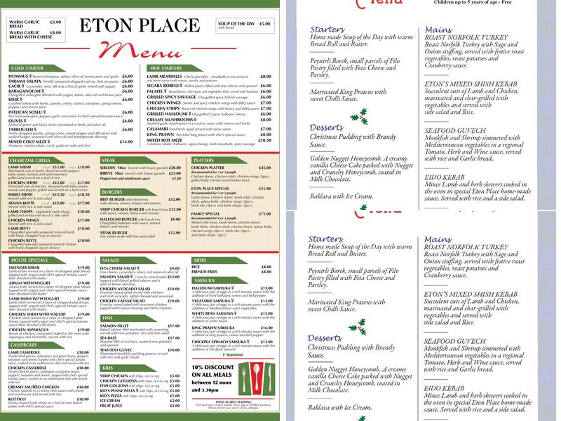 Eton Place Menu