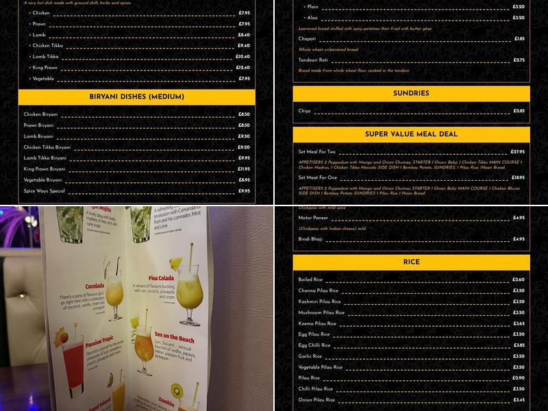 Spiceways Contemporary Indian Restaurant Menu