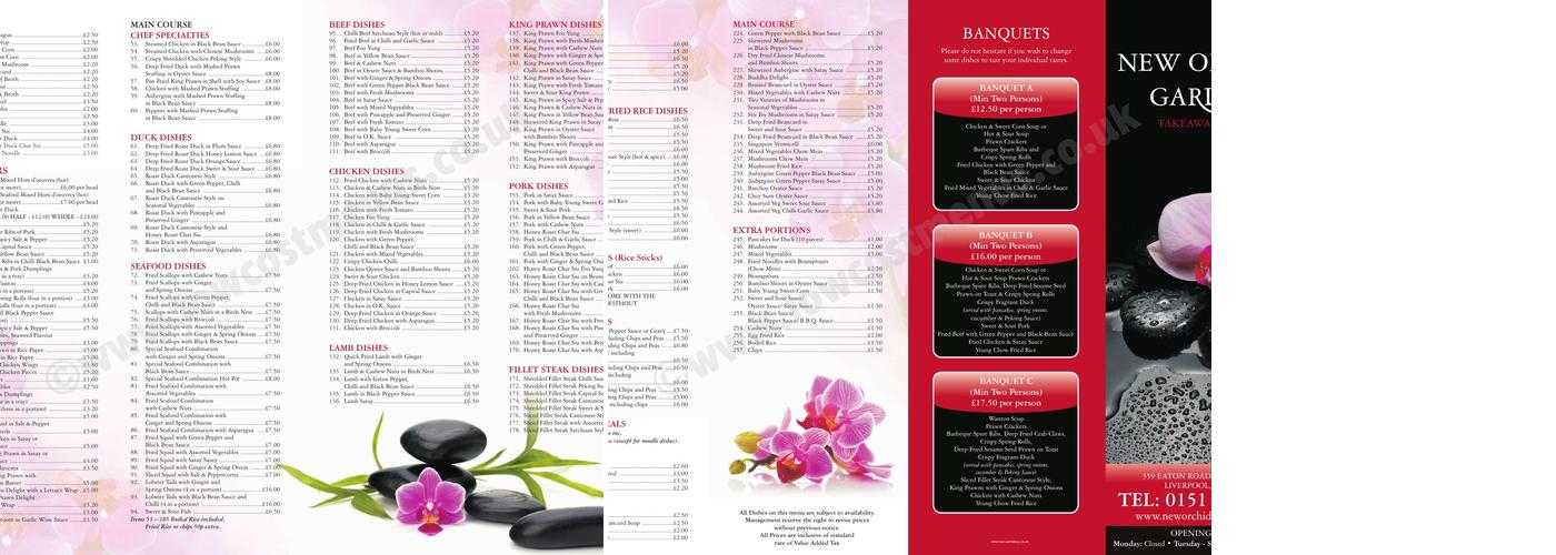 New Orchid Garden Restaurant Menu