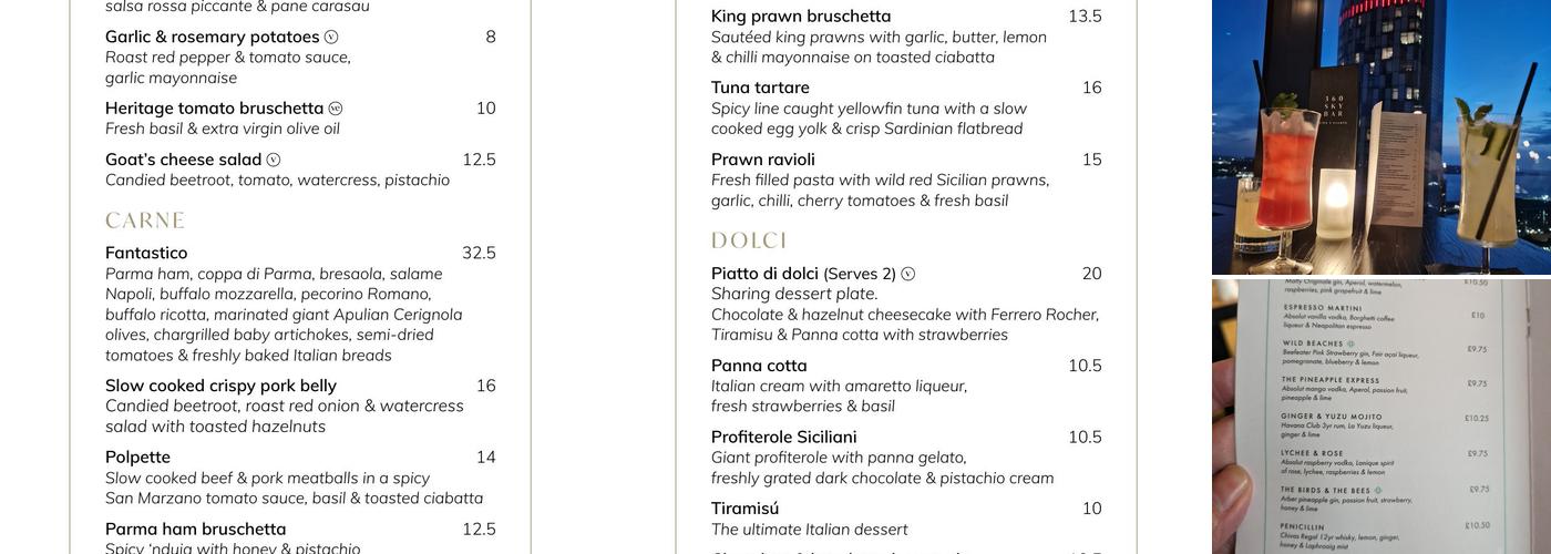 Gino D'Acampo Sky Bar 360 Menu