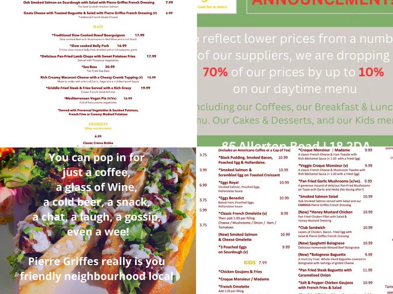 Pierre Griffes Cafe Bar & Bistro Menu