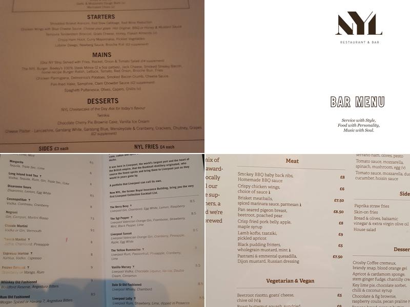 NYL Restaurant and Bar Menu