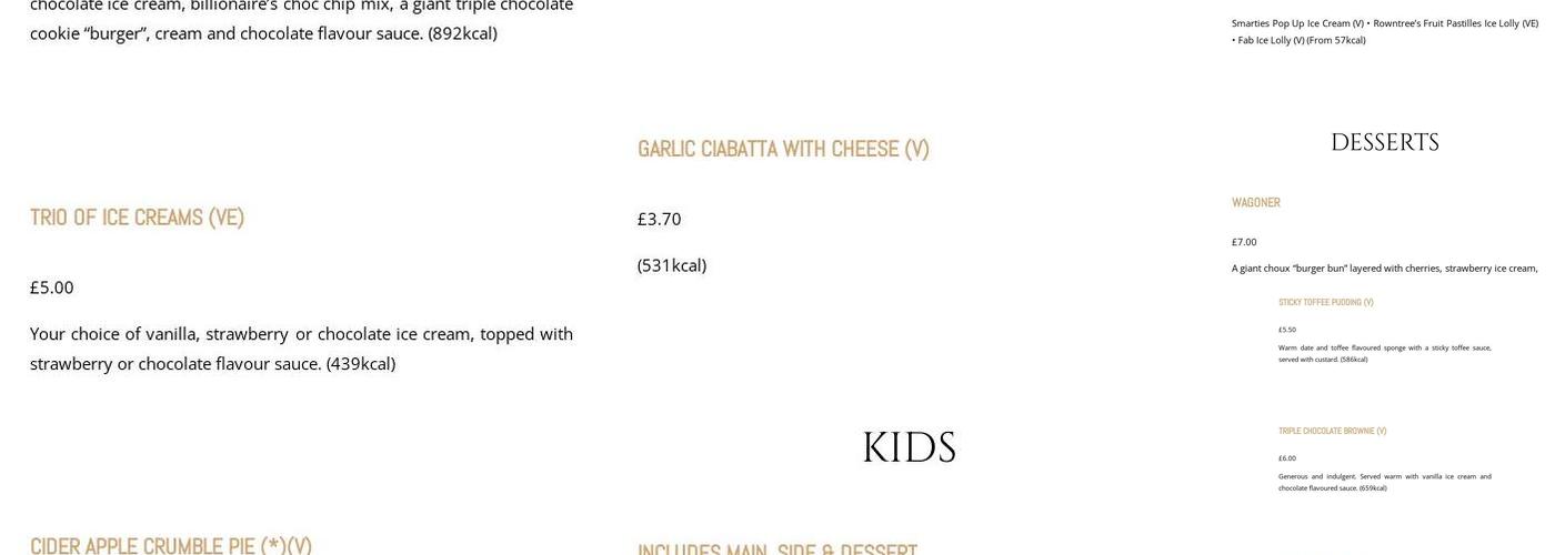 The Running Horses Menu