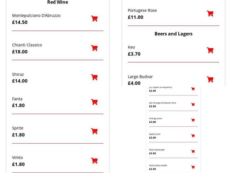 The Pizza Parlour Menu