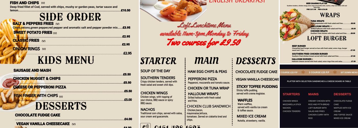 The Loft Woolton Menu