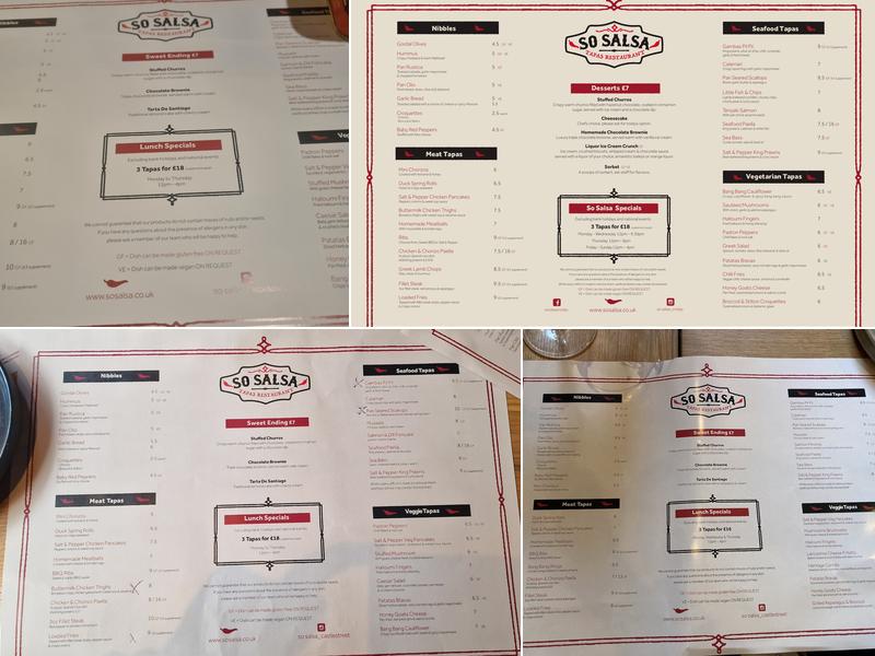 So Salsa Castle Street Menu