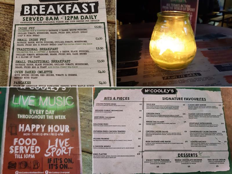 McCooley's Mathew Street Menu