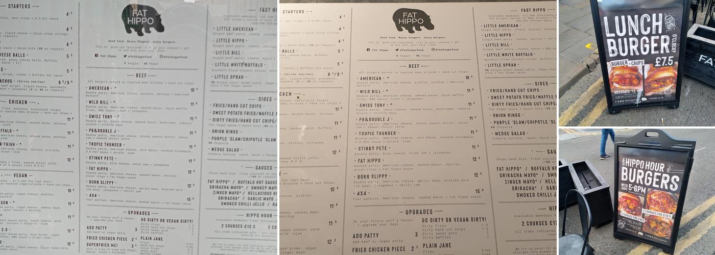 Fat Hippo Liverpool Menu