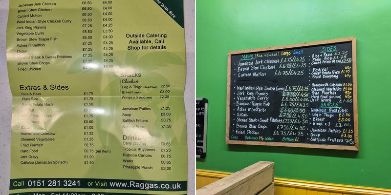 Raggas Caribbean Cafe Menu