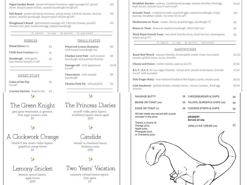 The Bookbinder Menu