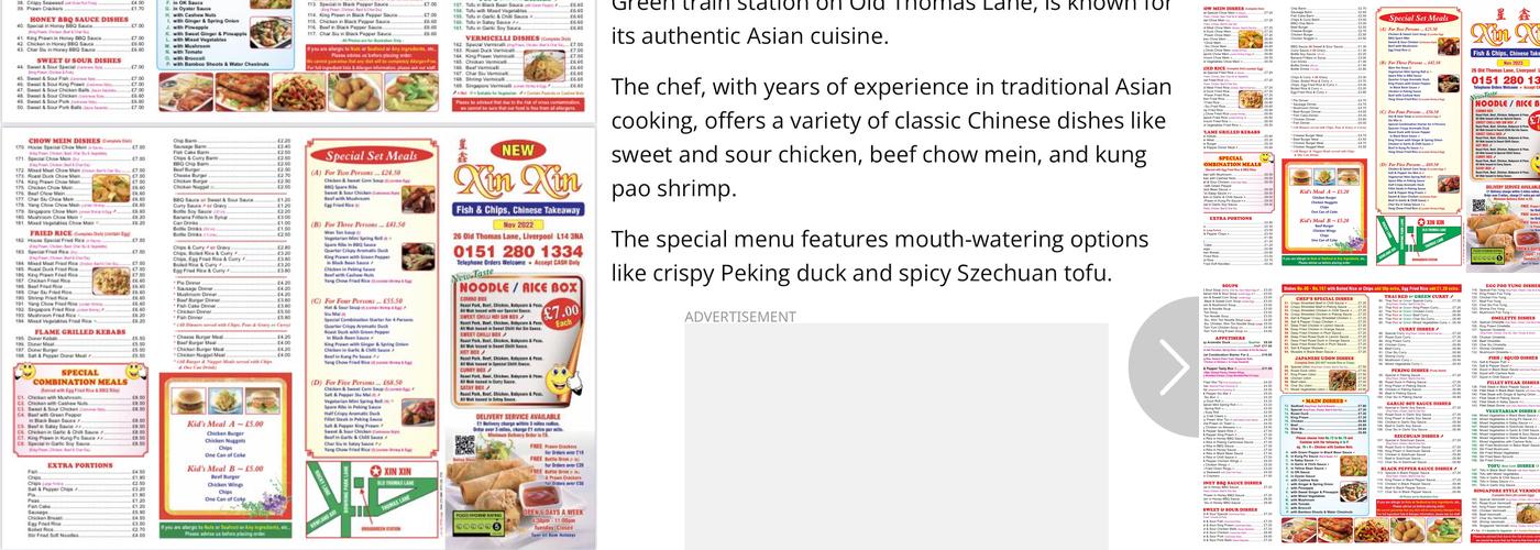 Xin Xin Chinese takeaway Menu