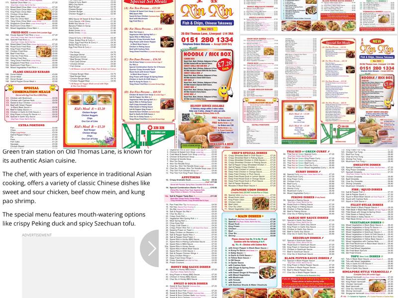 Xin Xin Chinese takeaway Menu