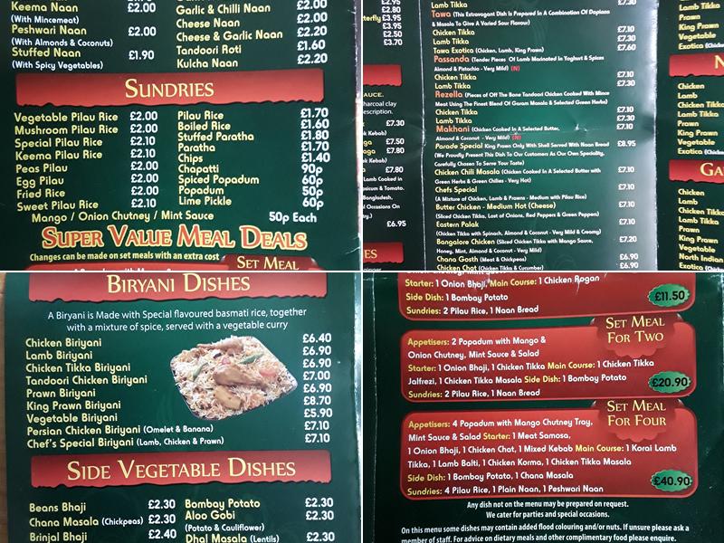 The Parade Tandoori Menu