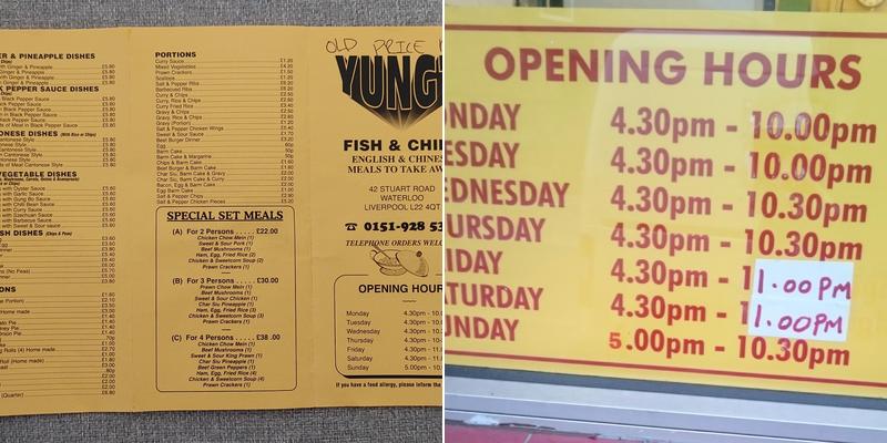 Yungs Fish Bar Menu