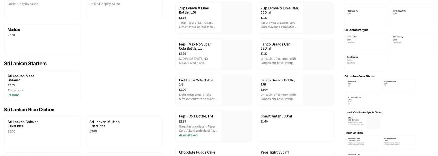 Jasmine's Restaurant & Takeaway Menu