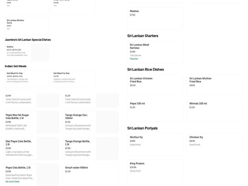 Jasmine's Restaurant & Takeaway Menu