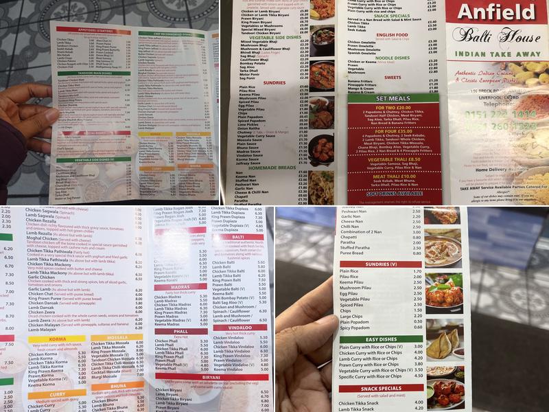 Anfield Balti House Menu