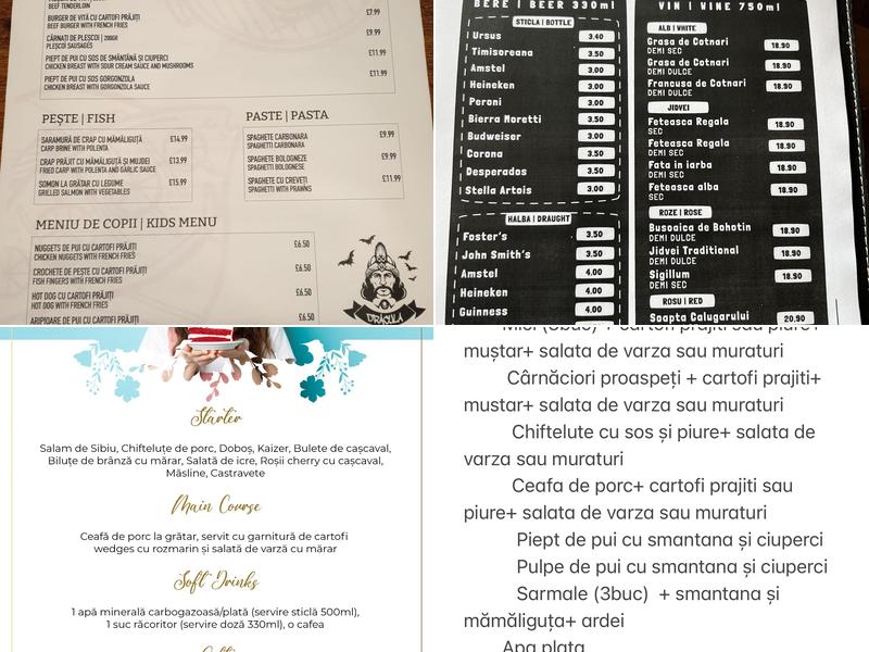 Dracula Liverpool Menu