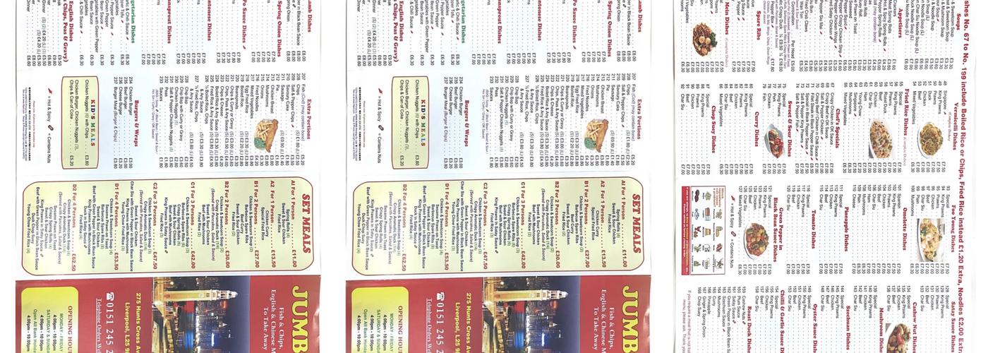 Jumbo Chinese chippy Menu