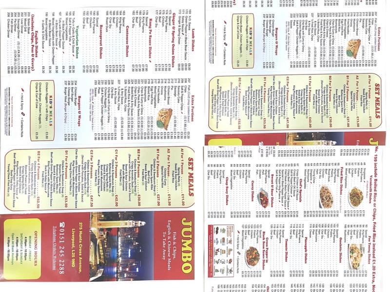 Jumbo Chinese chippy Menu