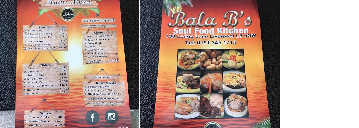 Bala B's Menu