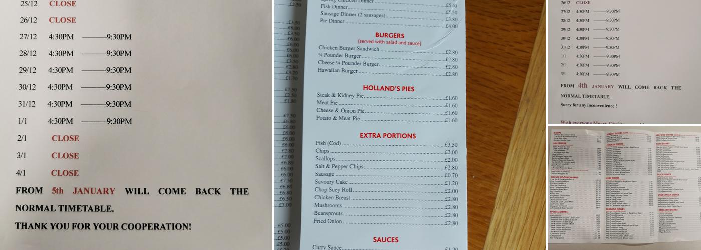 Fongs Hot Food Menu