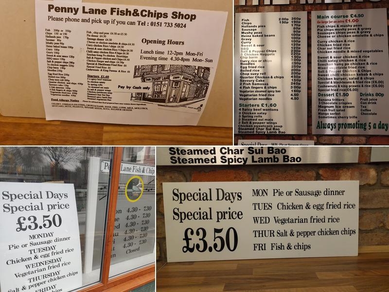 Penny Lane Fish and Chips Menu