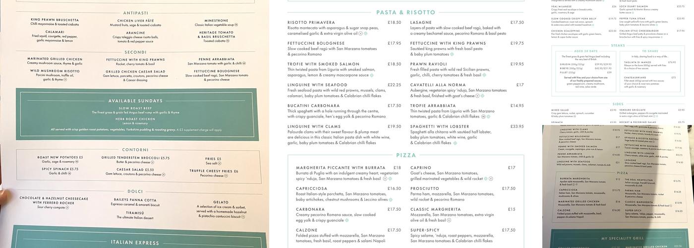 Gino D'Acampo Liverpool Menu